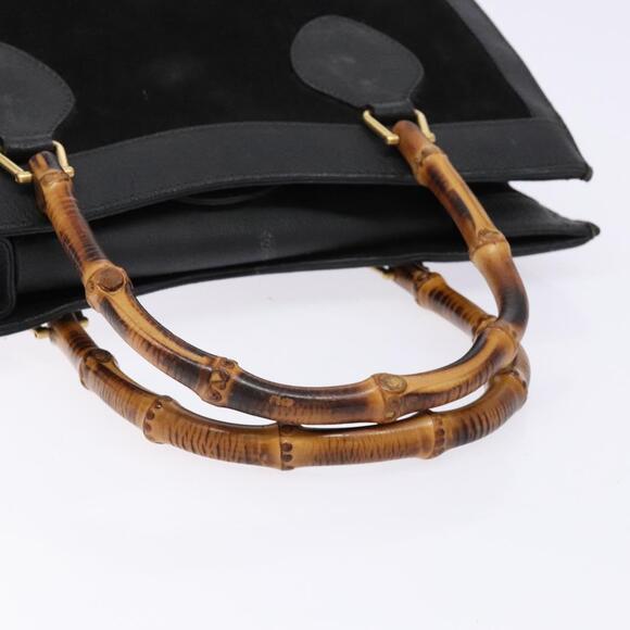 GUCCI Bamboo Hand Bag Suede Leather Black Gold 002 1186 002 1186 - Picture 7 of 13
